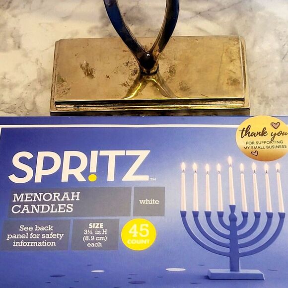 Vintage Brass Hanukkah 9 Branch Star of David Menorah Candle Holder 7" Tall - Picture 2 of 5
